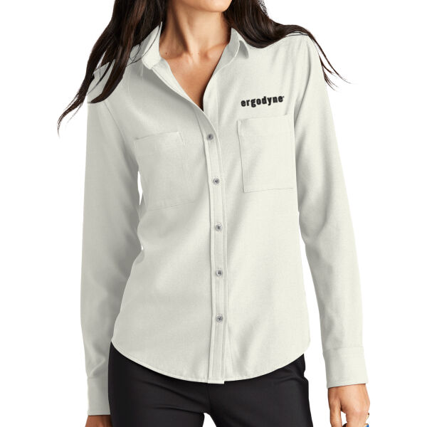 MERCER+METTLE™ Women's Stretch Crepe Long Sleeve Camp Blouse - Embroidered Logo Thumbnail