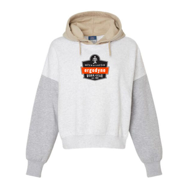 MV Sport - Women's Sueded Fleece Colorblocked Crop Hooded Sweatshirt - Printed Logo Thumbnail
